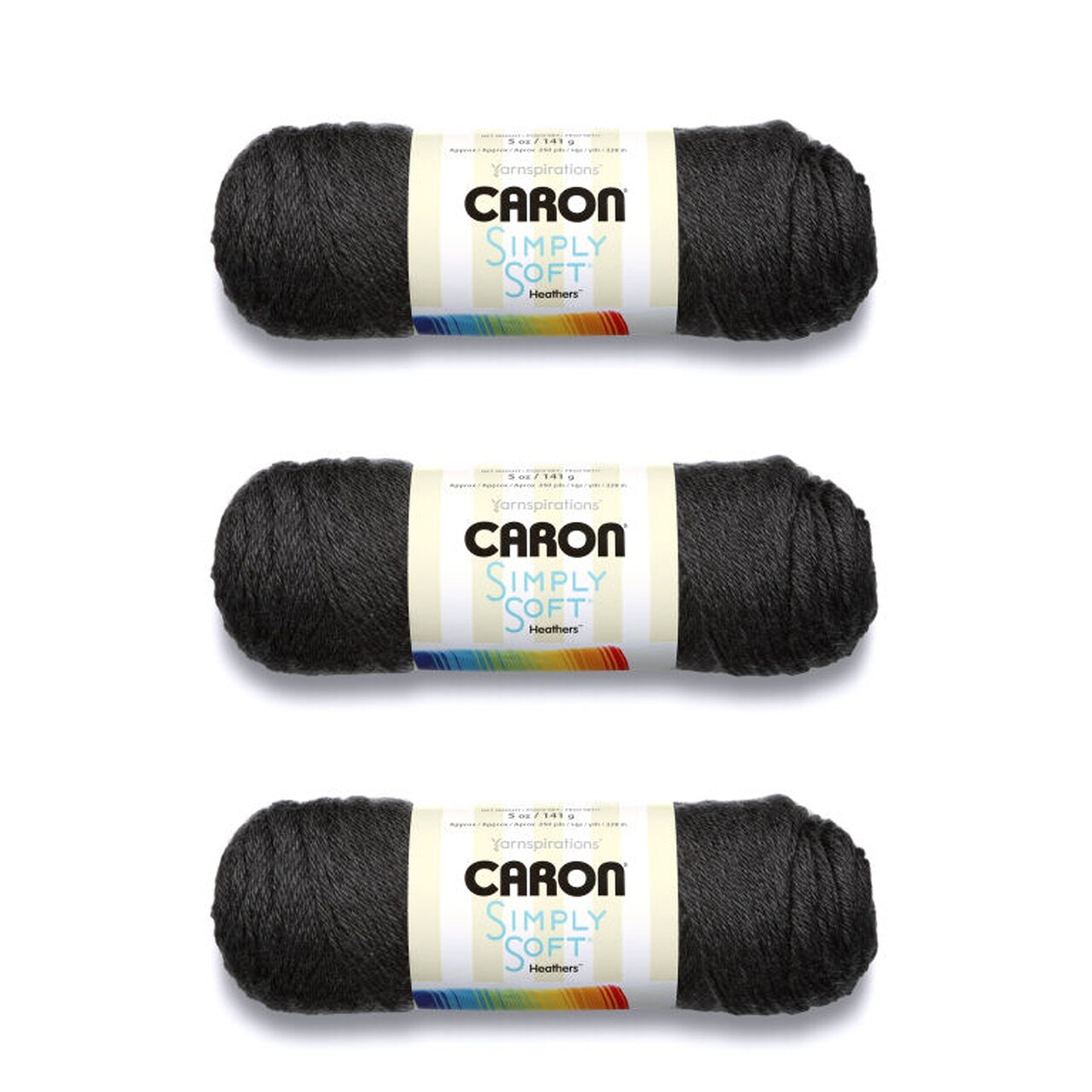 Caron Simply Soft Charcoal Heather Yarn - 3 Pack of 141g/5oz - Acrylic - 4 Medium (Worsted) - 250 Yards - Knitting/Crochet